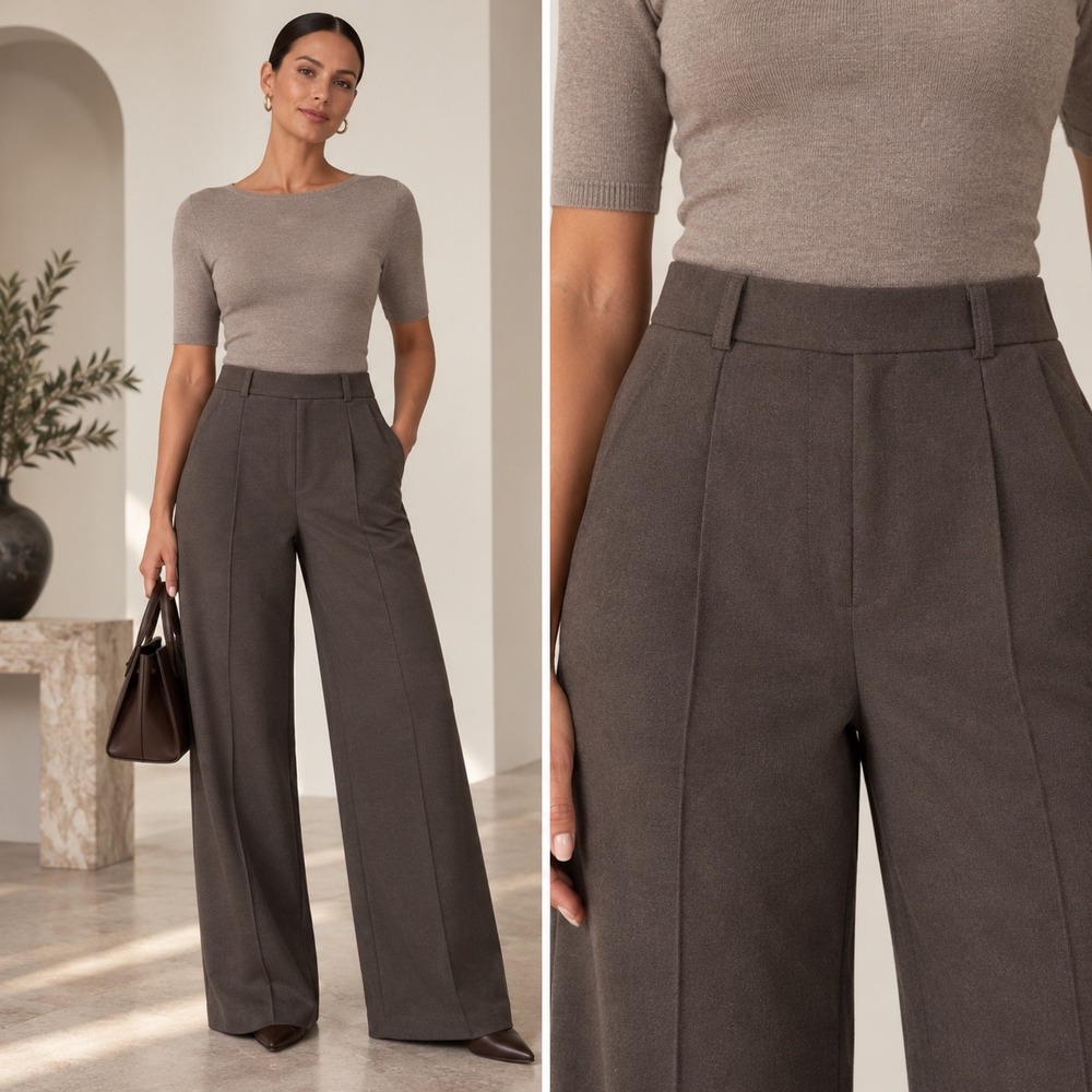 OGL Stretch Ponte Wide Leg Pant Womens XS Charcoal Grey Trousers Quiet Luxury